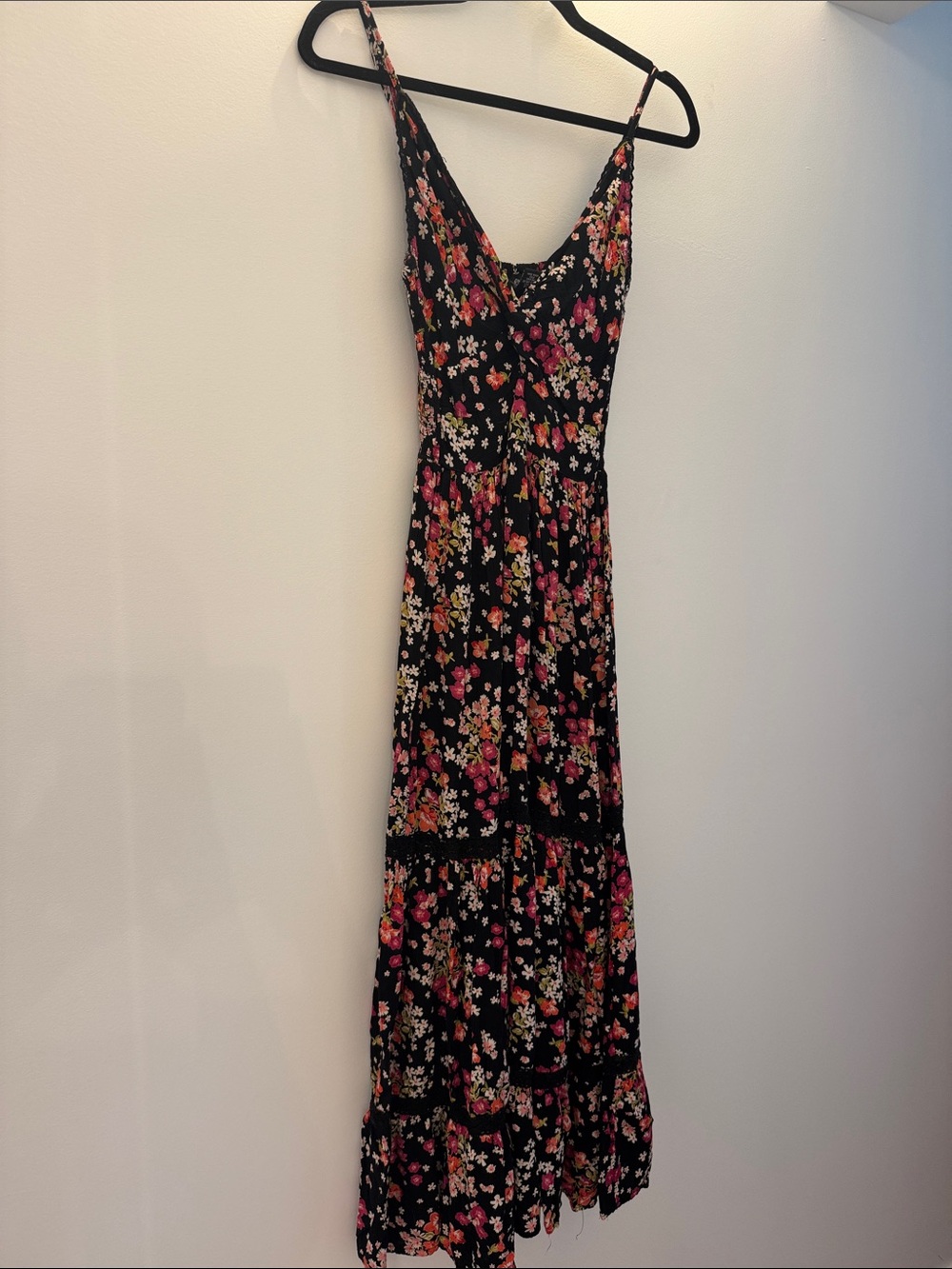 Angie Black Maxi Dress with Pink & Cream Floral Pattern